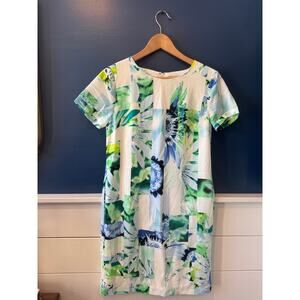 NWT Philosophy | Blue + Green Floral Watercolor Sheath Garden Party Dress | XS